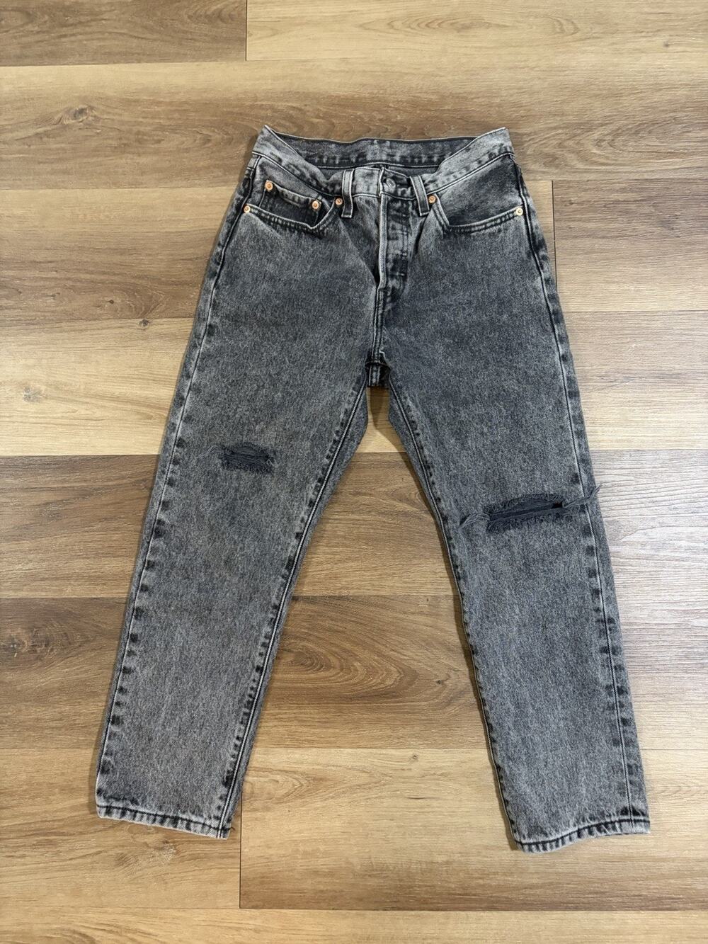 Levi's 501 Original Cropped Jeans Womens W26 L26 Black Acid Wash High Rise